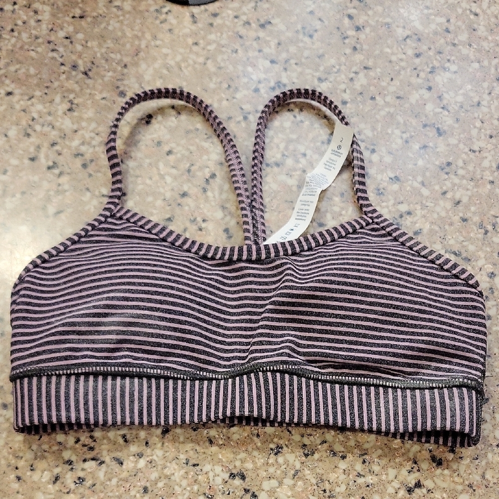 Lululemon Athletica Black and Pink Striped Sports Bra